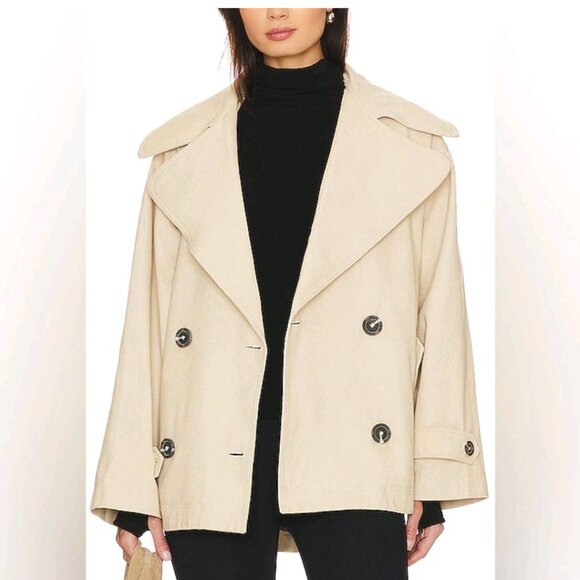 Free People Jackets & Blazers - Free People Highlands Cotton Canvas Pea Coat Tan-Beige Oversized Women's Medium